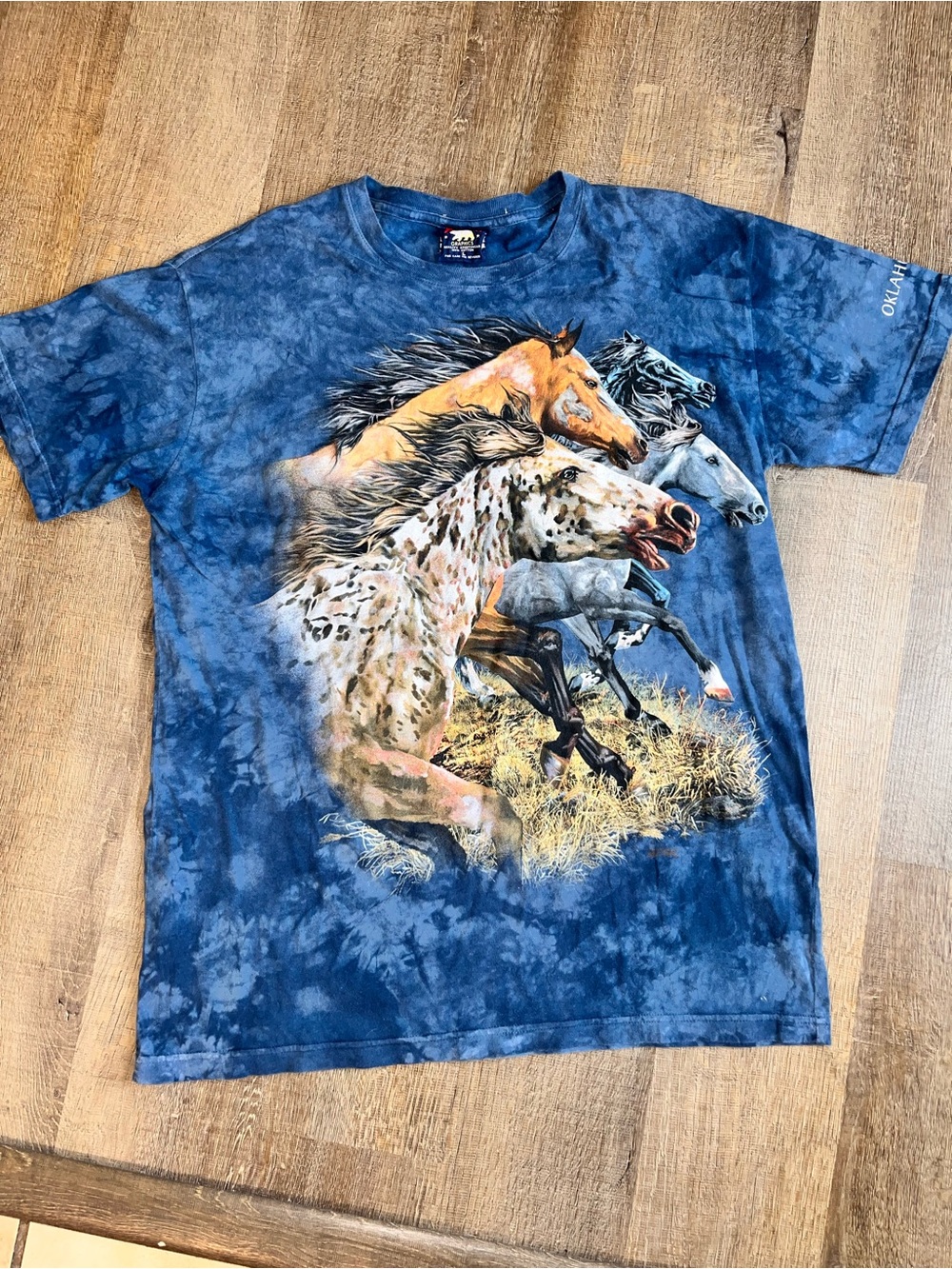 The Mountain men’s Large shirt tie dye horses equestrian blue hippie festival